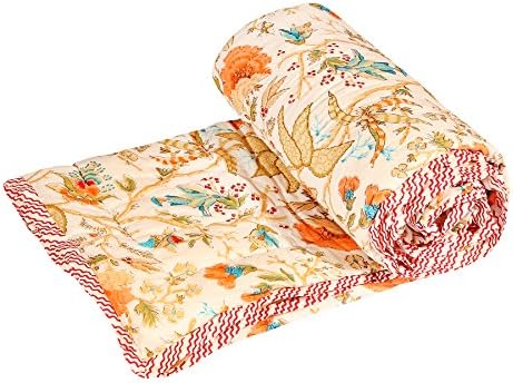 Metro Living Printed 100% Cotton Jaipuri Print Single Bed Quilt Razai, Orange