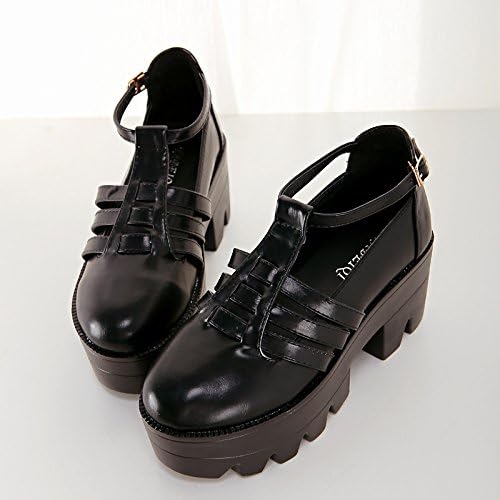 Japanese Harajuku heavy-bottomed shoes heeled shoes-Black Foot Length=22.4CM=8.8In