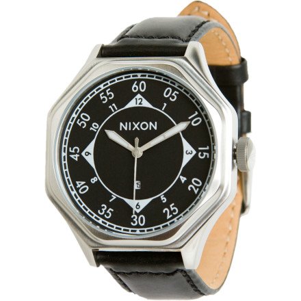 Nixon Men's A196000 Falcon Black Leather Black Dial Watch