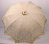 Beige Battenburg Lace Parasol with Beaded Fringe