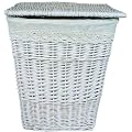 Medium Pure White Lidded Wicker Linen Bin w/ Textile Liner