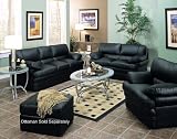 3pc Ocean Avenue Black Italian Leather Chair, Loveseat & Sofa Set