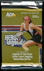 2006 Ace Authentic Heroes & Legends Tennis Cards Unopened Hobby Box (30 packs per box, 5 cards per pack with autograph and match worn shirt swatch cards in every box)