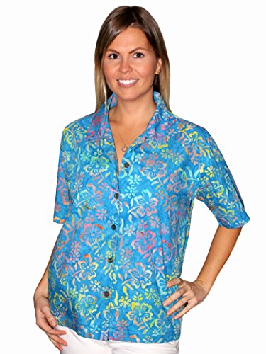 Artisan Outfitters Women's Hibiscus Batik Cotton Hawaiian Shirt