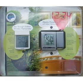 Atomic (Radio Controlled) Projection Alarm Clock, with Indoor Temperature and outdoor window Thermometer