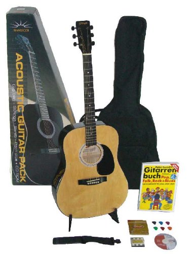 Einsteiger Westerngitarre Set School mit Zubehör und Gitarrenbuch incl. CD + DVD