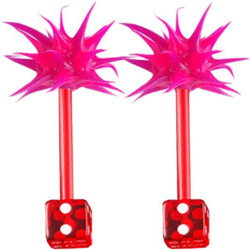14g 14 gauge 1.6mm, 5/8" inches 16mm long - Red Flexible acrylic tongue bars bar tounge nipple barbell straight ear earring with 5mm Pink dice Red koosh - Pierced Body Piercing Jewelry Jewellery - Set of 2 ADMZ