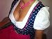 Dirndl + Bluse + Schürze BLAU mit weißen BLÜMCHEN Trachtenkleid Pink 32
