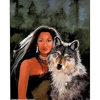 Squaw and Wolf Native American Art Print POSTER Indian