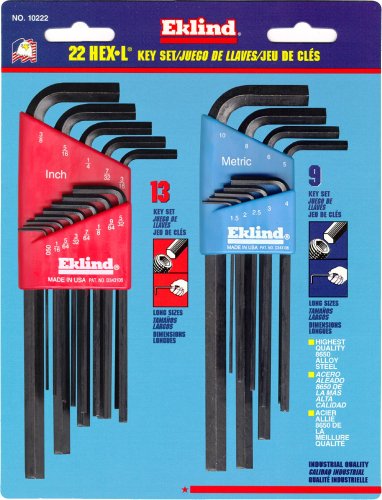 Eklind Tool Company 10222 22 Piece Combination Long Hex-L Key Set in Molded Plastic Holders
