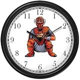 Product details for Baseball Catcher Baseball Theme Wall Clock by WatchBuddy Timepieces (Black Frame)