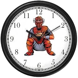 Baseball Catcher Baseball Theme Wall Clock by WatchBuddy Timepieces (Black Frame)