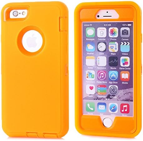 IIYBC Hybrid Heavy Duty Plastic Bumper Soft Silcone Case Cover For Apple iPhone 6s & iPhone 6 4.7" (Orange)