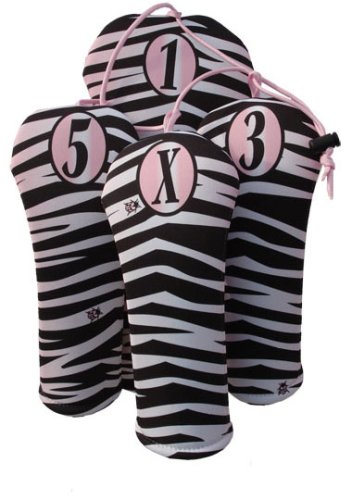 Jaci's Gem Collection By Luco Sport Black Pearl Zebra Skin Golf Head Cover Set of 4