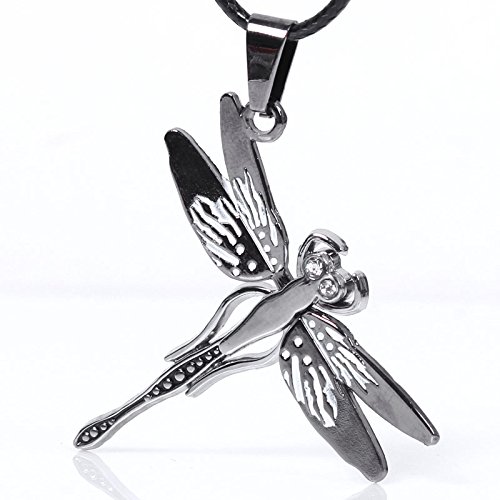 Modern Fantasy Silver-tone Lively Flying Dragonfly Diamond Studded Beautiful Pendant Necklace