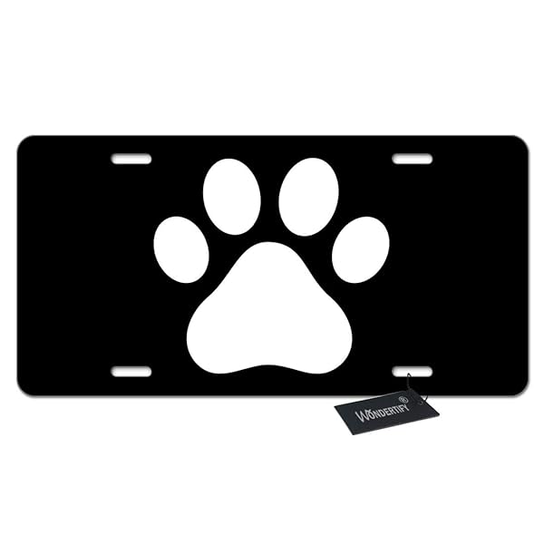 Wondertify License Plate White Dog Paw Footprint Icon Isolated On