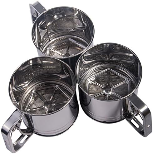 Cooking Classic Stainless Steel Flour Sifter Set - Get 3 Containers with Single, Double and Triple Fine Mesh Sieve Screens - Each Holds 5 Cups - Squeezer Trigger Handle for Ease of Use