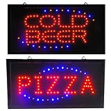 Cold Beer & Pizza LED Animated Sports Bar Pub Sign Light Display Open Drink Neon