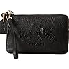 Coach Black Leather Embossed Horse Carriage Wristlet 52500