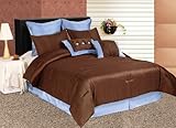 8 Pieces Luxurious Solid Brown Pleats Stripe Comforter Set Bed-in-a-bag for ....