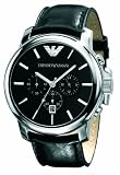 Emporio Armani Oversize Gents Chronograph Watch, Black Dial, Black Leather Strap