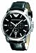 Emporio Armani Oversize Gents Chronograph Watch, Black Dial, Black Leather Strap