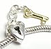 Queenberry (Free S/H) Sterling Silver Love Heart Gold Lock Key Dangle Bead For Pandora European Story Charm Bracelets