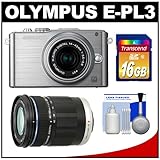 Olympus PEN E-PL3 Micro 4/3 Digital Camera & 14-42mm II Lens (Silver) with M.Zuiko 40-150mm Lens + 16GB Card + Cleaning Kit (Refurbished by Olympus)