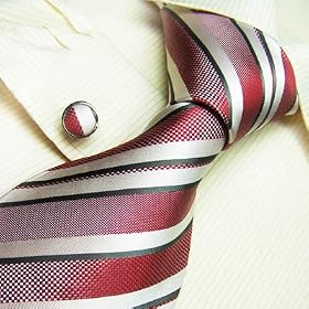 9366 NEW Y&g Designer Italian Style Hand Made Red White Black Stripes 100% Jacquard Woven Pure Silk Mens Neck Tie and Cuff Links Gift Set Match Any Shirt for Business Men for Every Day Use 9366