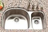 Houzer STC-2200SR 32 Undermount 70/30 Double Bowl Sink with 7 and 9 Depth, 18 Gauge, T-304 Stainless Steel and StoneGuard Undercoating w/ Super-Silencer Pad
