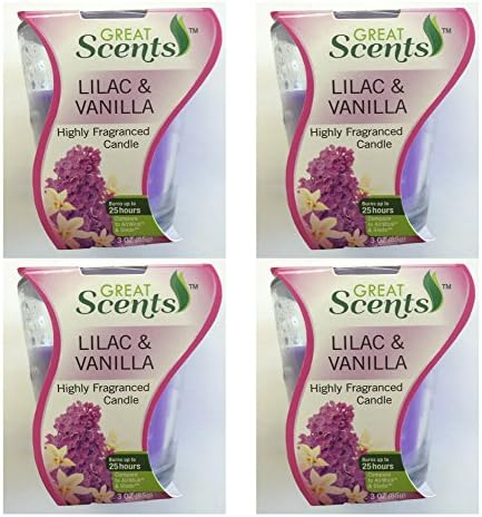 Set of 4 Great Scents Lilac &amp; Vanilla Scented 3 Oz Candle