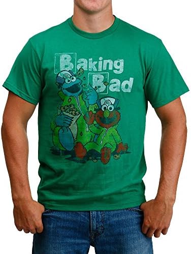 Sesame Street Men's Baking Bad Cookie Monster and Elmo T-Shirt, Kelly Green, Small