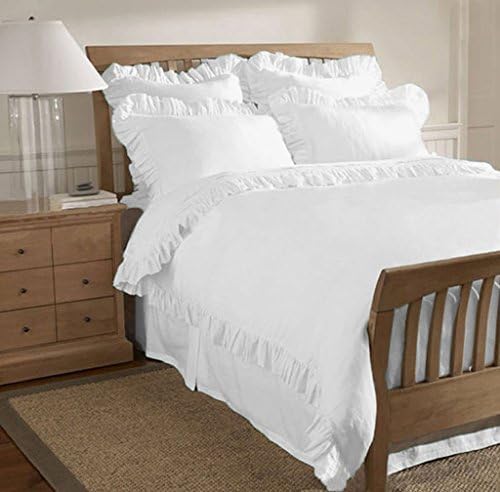300 Thread Count 3 Piece Edge Ruffle Duvet Cover Set with Matching Pillow Shams Full XL 100% Egyptian Cotton White
