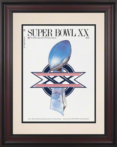 Framed 10.5 x 14 Super Bowl XX Program Print | Details: 1986, Bears vs Patriots