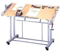 Home Styles Adjustable Drawing and Craft Table - Silver Frame and Maple Top 88-7050-001