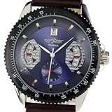 Spwatches New Gents Men Automatic Wrist Watch Brown Leather Strap Blue Dial WM123