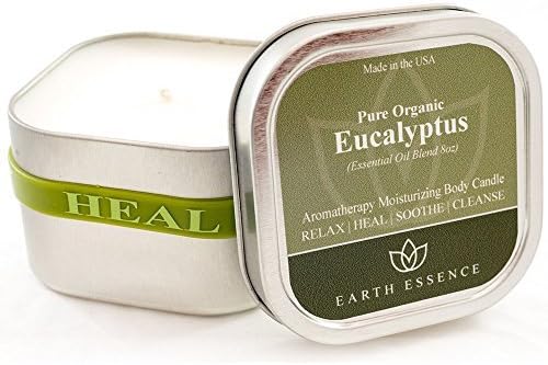 Scented (Eucalyptus) Soy Wax Aromatherapy 8oz Massage Candle in Square Tin - Made in USA with Pure Essential Oil and All Natural Ingredients. by Earth Essence