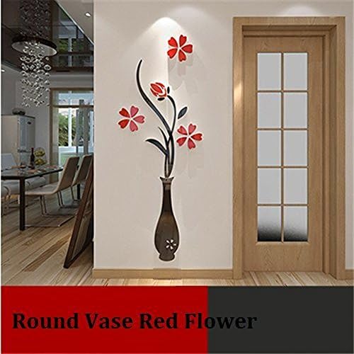 LOVE RIOO 1SET Elegant 3D Stereo Acrylic Crystal Decoration Art Wall Decor Sticker Round Vase Red Plum Blossom 39100cm