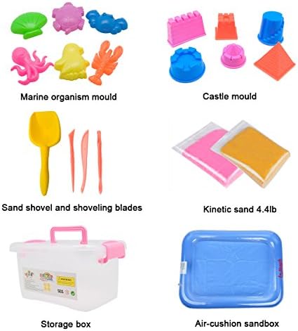 MAKICS Sand Box & Molding Toy Set Pack of Non-toxic Moon Sand 10 Molds for Small Kids Play with Yellow and Blue Sand, 4.4 LB