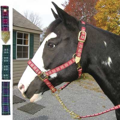 Plaid Nylon Padded Halter with Solid Brass Hardware
