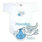 BABY BODYSUIT WHITE  LIGHT BLUE STORK HAWAIIAN  HAWAII 0 - 3 Months