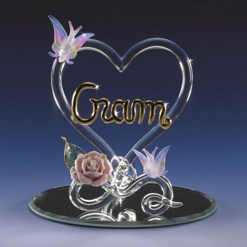 *+FREE GIFT* Grandmother Day Gift Butterfly Heart for Gram Grandma Glass Figurine Porcelain Rose Butterfly Glitter