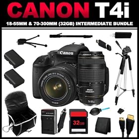 Canon EOS Rebel T4i 18.0 MP CMOS Digital SLR with 18-55mm EF-S IS II Lens + Canon EF 70-300mm f/4-5.6 IS USM Lens for Canon EOS SLR Cameras (32GB Intermediate Bundle Kit) - 6558B003,0345B002