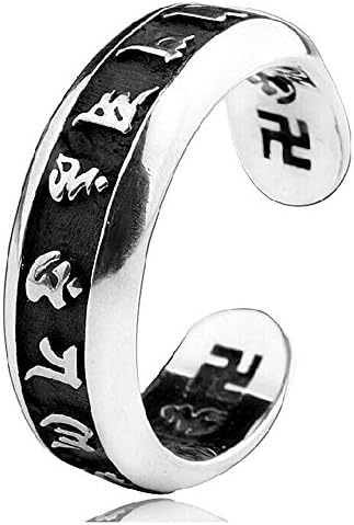 Unisex Women's Men's Retro Six Words Buddha Falun Buddhism Million Characters Tail Ring 925 Sterling Silver Adjustable