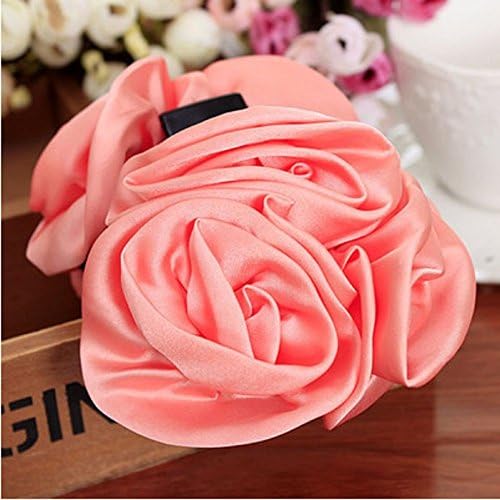 Go Greens Korean Beauty Ribbon Rose Flower Bow Jaw Clip Barrette Hair Claws Headwear for Women Accessories,Pink Color 1 Piece
