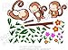 Cute baby monkey sleeping, grass, flowers, and leaf stickers - Removable Decoration Wall Sticker Decal. cute wall art wall quote wall saying