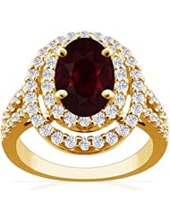 14K Yellow Gold Oval Cut Ruby Ring With Sidestones