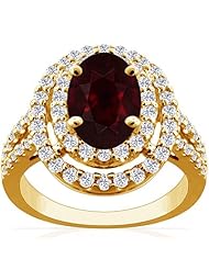 18K Yellow Gold Oval Cut Ruby Ring With Sidestones
