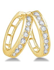 14K White Gold Channel Invisible Set Round Diamond Classic Round Hoop Earrings - (1/4 cttw)