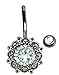 14GA 1.6mm 316L Surgical Steel Large Bezel CZ Vintage Floral Navel Ring 10mm 808